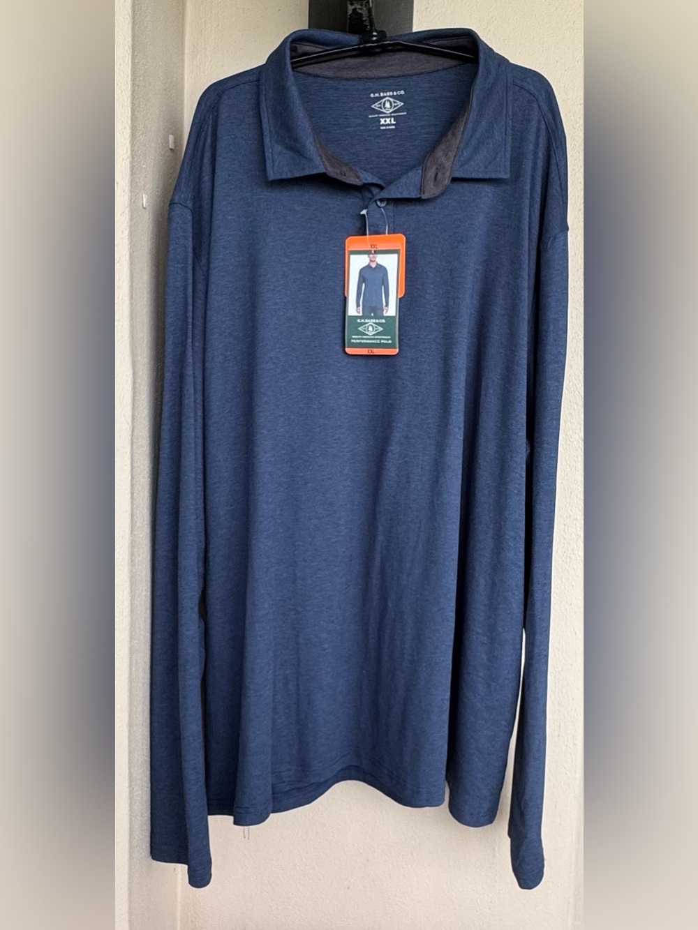G.H.Bass & Co Performance Long Sleeve Polo Heather Blue Quick Dry UPF 50 XXL NWT